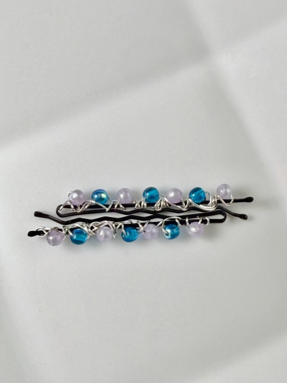 Blue Cyan Mini Round & Mini Pearly Beaded Bobby Pins